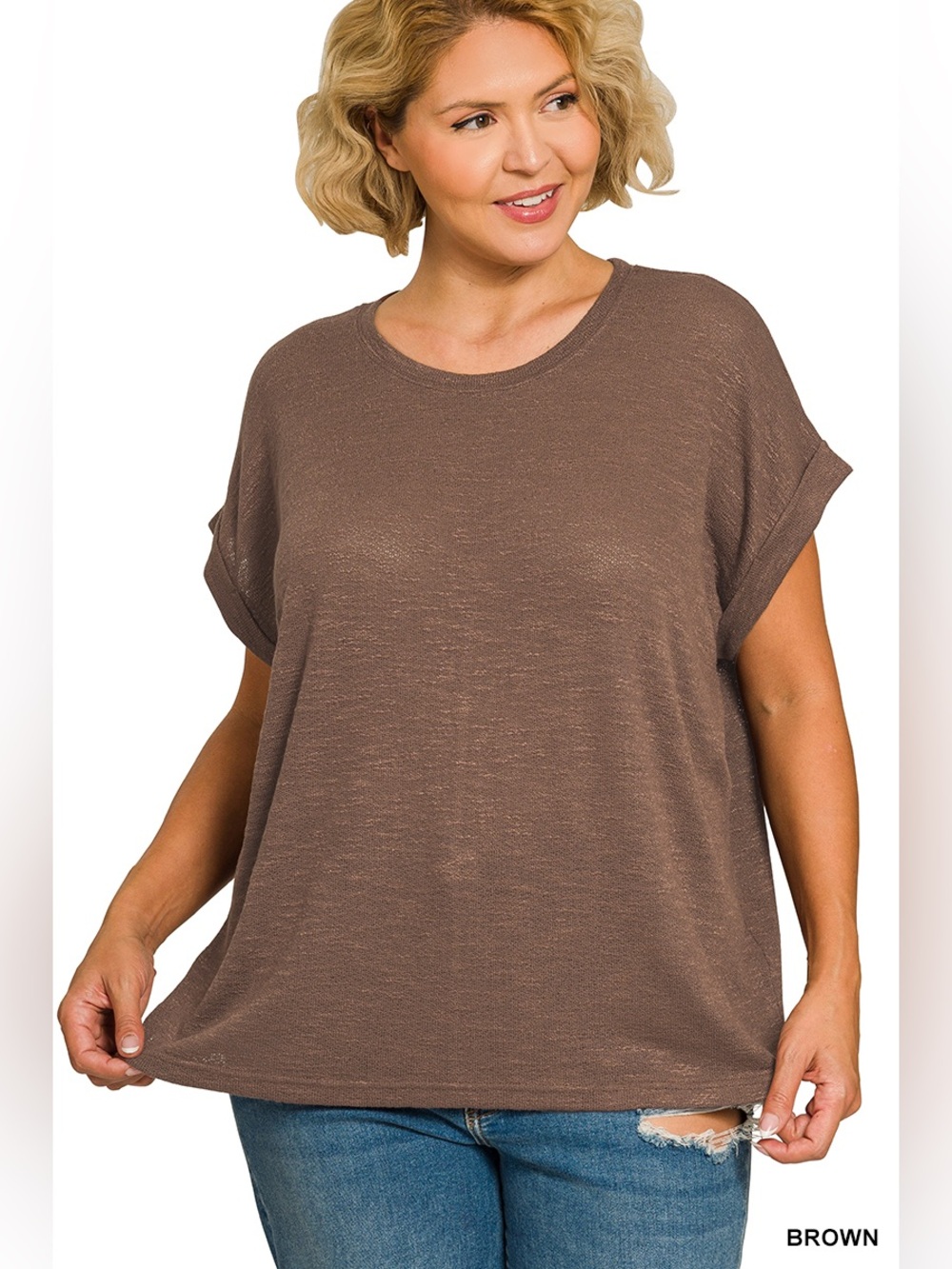 Zenana HACCI SLUB ROLLED UP SLEEVE TEE